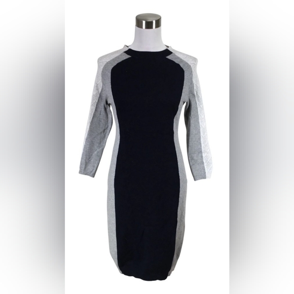 Karen Millen Women's Sweater Dress US 2 Black White Bodycon Colorblock Striping - Picture 2 of 3